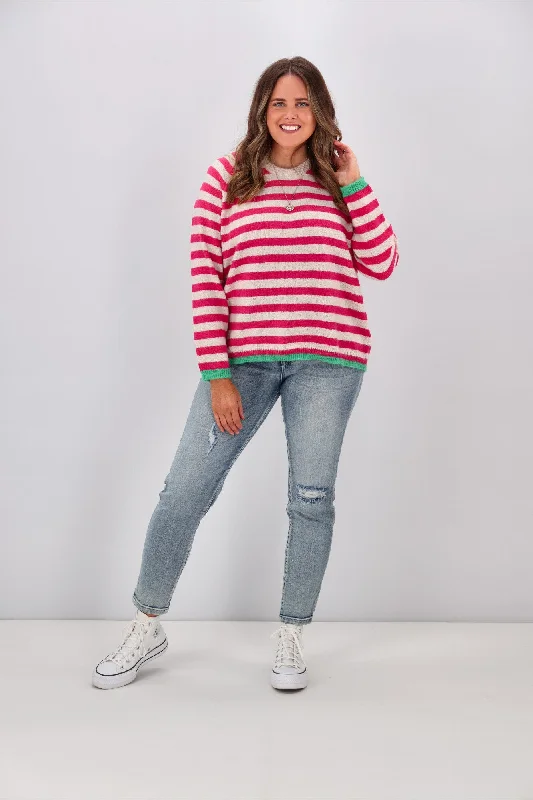 Shine On Label Georgie Striped Colour Pop Jumper Pink Oatmeal Stripe