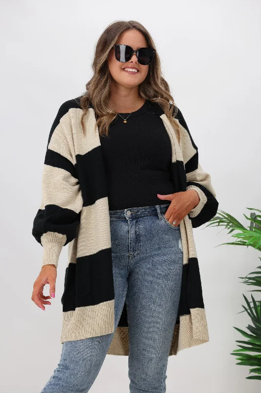 Shine On Label Maceo Striped Cardigan Oatmeal Marl & Black