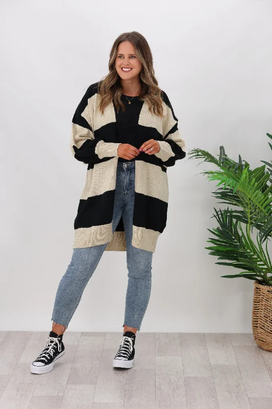 Shine On Label Maceo Striped Cardigan Oatmeal Marl & Black