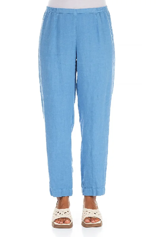 Slim Fit Cornflower Linen Trousers