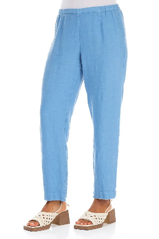 Slim Fit Cornflower Linen Trousers