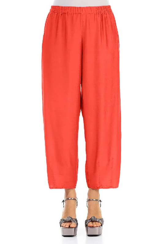 Taper Living Coral Silk Bamboo Trousers