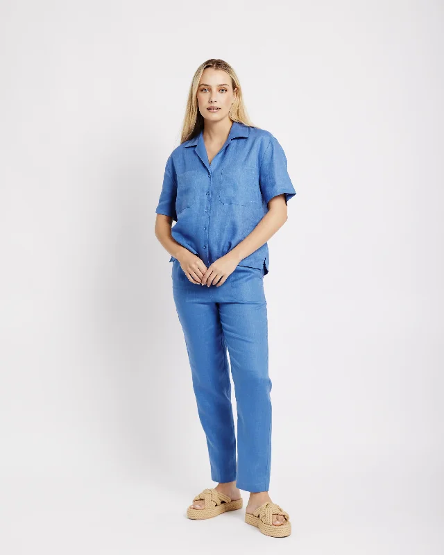 The Ultimate Tapered Leg Linen Pant in Blue