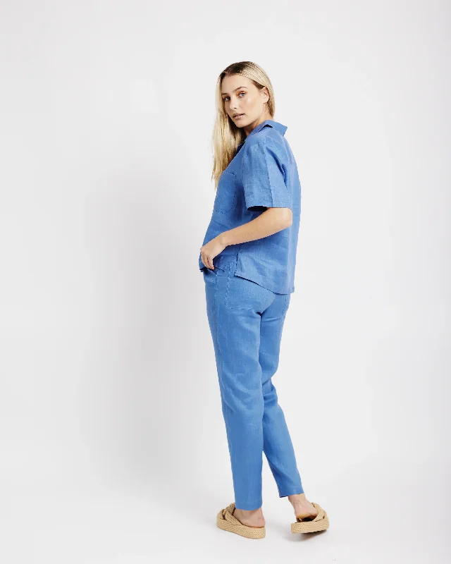 The Ultimate Tapered Leg Linen Pant in Blue