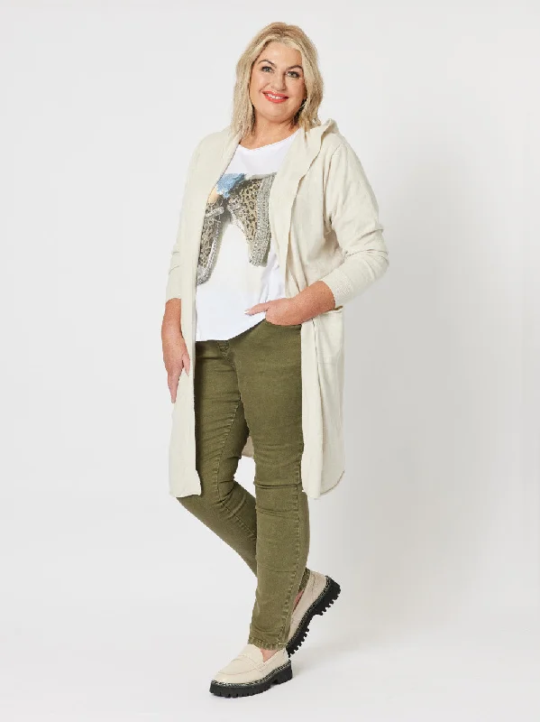 Threadz Ella Long Line Cardi Natural