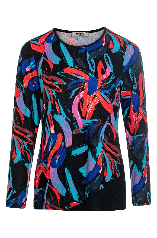 Printed Warm Touch Top | Bright Blk Brshstroke | 7904ZZ