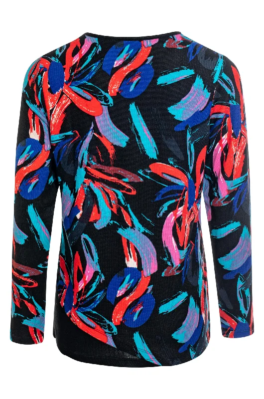 Printed Warm Touch Top | Bright Blk Brshstroke | 7904ZZ