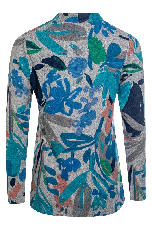 Turtle neck printed Warm Touch Top | Multi Blues Garden | 7902ZZ