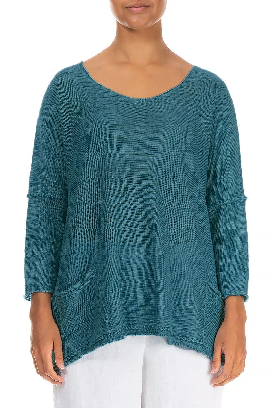 Two Pockets Teal Linen Jumper