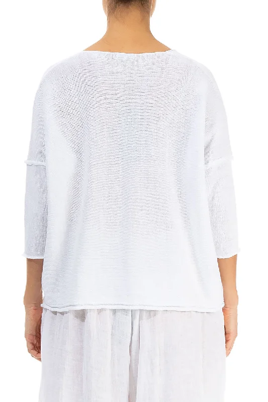 Two Pockets White Linen Jumper