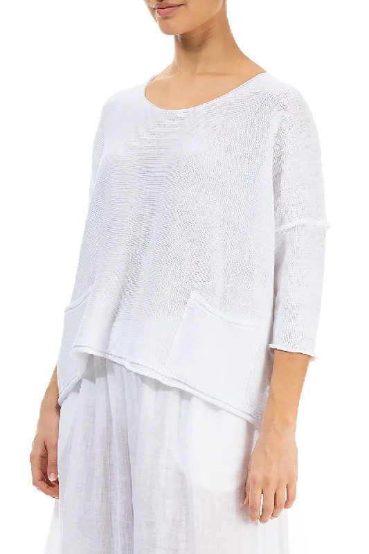 Two Pockets White Linen Jumper