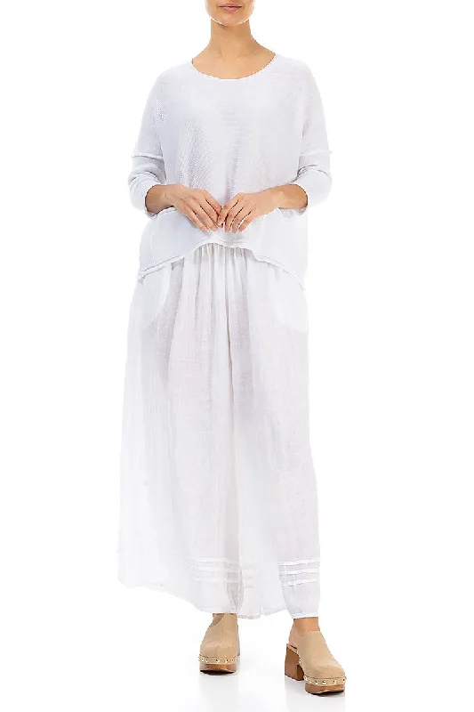 Two Pockets White Linen Jumper