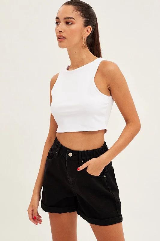 White Crop Tank Top Cotton