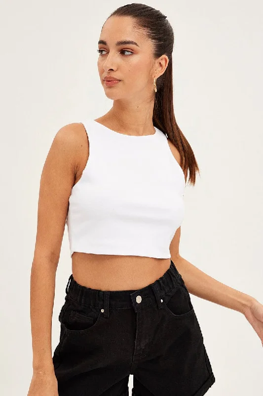 White Crop Tank Top Cotton