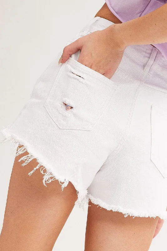 White Denim Shorts High Rise Relaxed