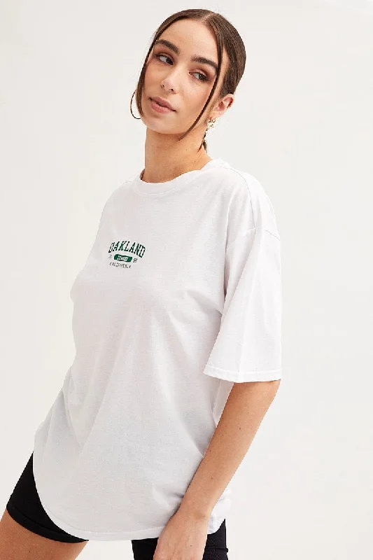 White Graphic T-Shirt Crew Neck Short Sleeve