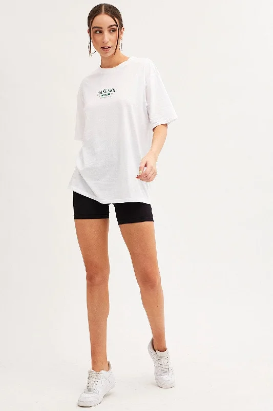 White Graphic T-Shirt Crew Neck Short Sleeve