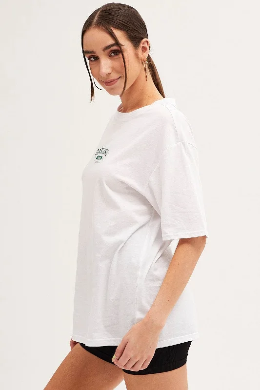 White Graphic T-Shirt Crew Neck Short Sleeve