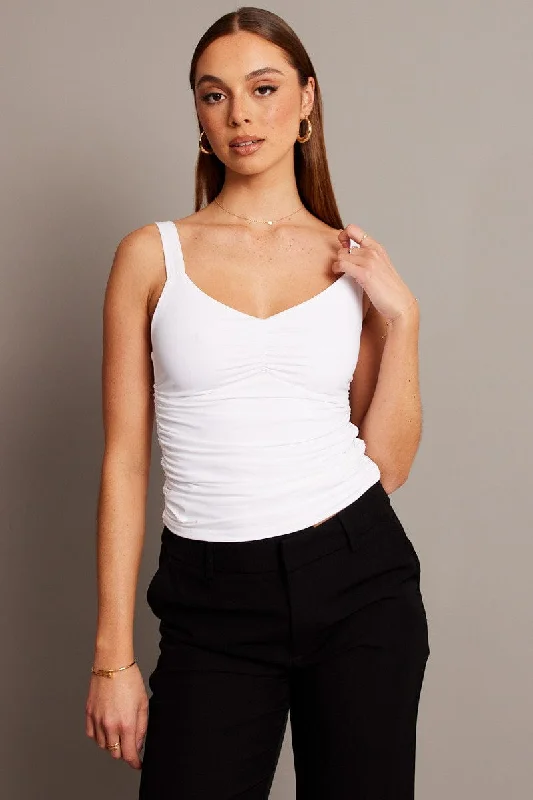 White Sleeveless Tank Square V-neck