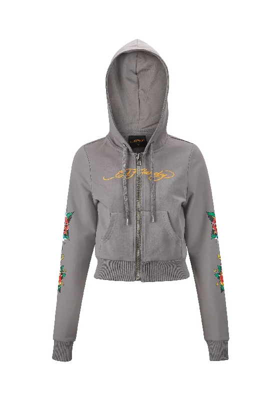 Womens Only Live Once Cropped Zip Through Hoodie - Grey