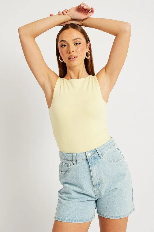 Yellow Tank Top Sleeveless Boat Neck