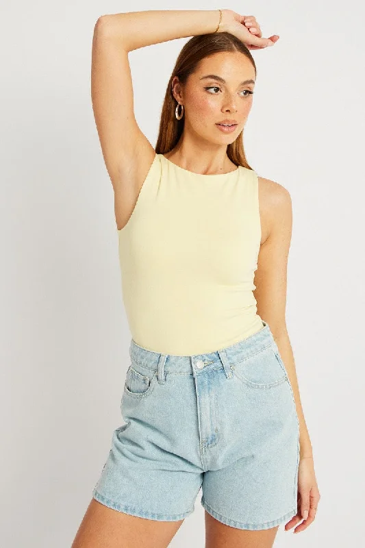 Yellow Tank Top Sleeveless Boat Neck