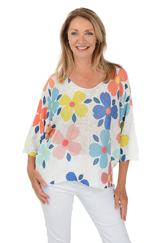 Flowers 3/4 Sleeve Lightweight Sweater