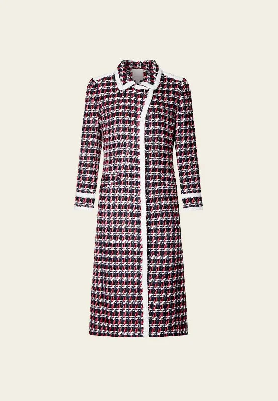 Calf Length Pattern Lapel Tweed Coat