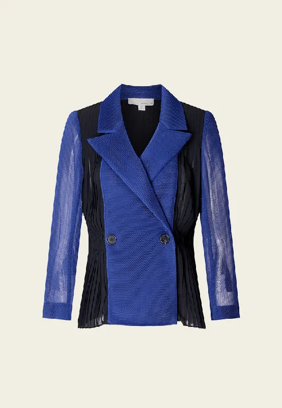 Double-breasted Mesh and Chiffon Patchwork Lapel Jacket