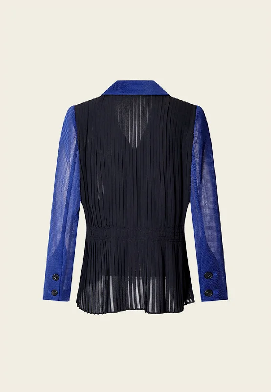 Double-breasted Mesh and Chiffon Patchwork Lapel Jacket