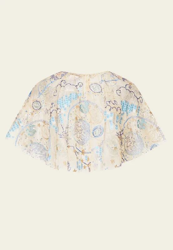 Beige Sequin Embroidered Cape