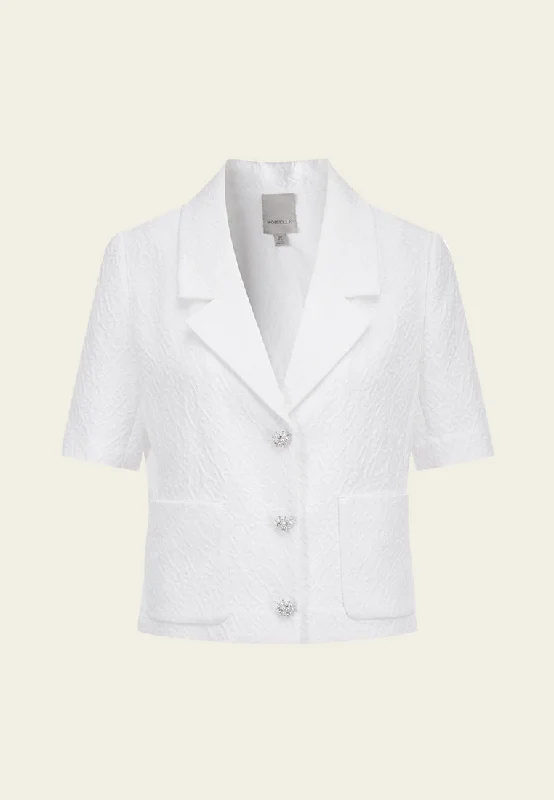 White Lapel Jacquard Cropped Jacket