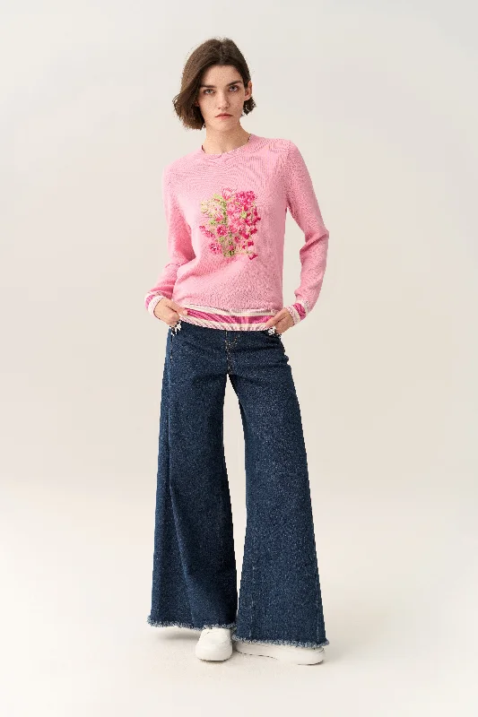 Floral-embroidery Knitted Pullover