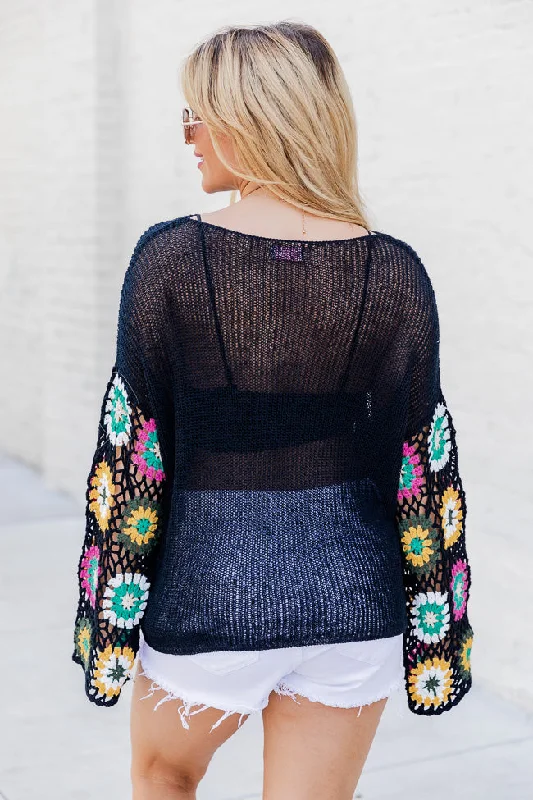 All I Really Want Black Crochet Sleeve Sweater FINAL SALE