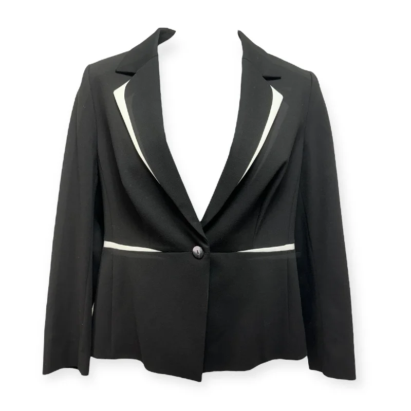 Contrast-trim One-button Blazer Luxury Designer By Escada In Black & White, Size: XL