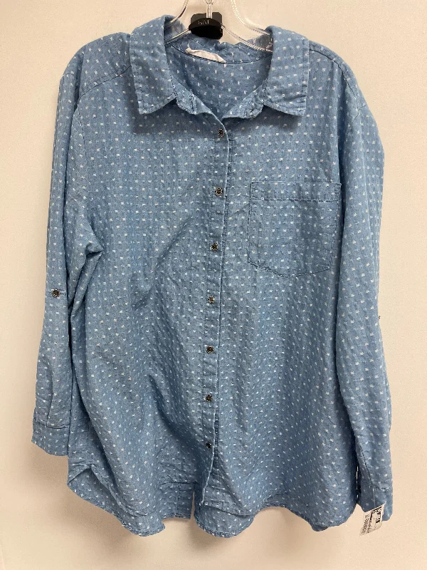 Blue Blouse Long Sleeve Jane And Delancey, Size 1x