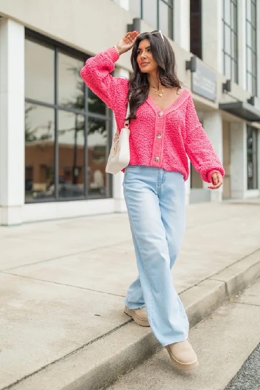 Breath Of Fresh Air Pink Textured Cardigan