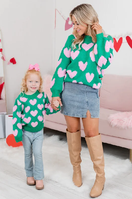 Kid's I'll Be There Green Fuzzy Heart Sweater FINAL SALE