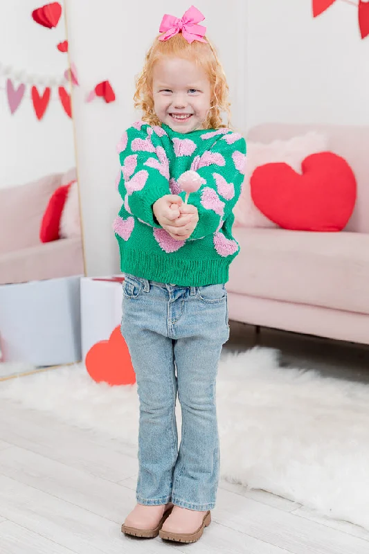 Kid's I'll Be There Green Fuzzy Heart Sweater FINAL SALE