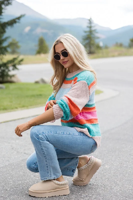 Led Me To You Multi Stripe Crew Neck Sweater