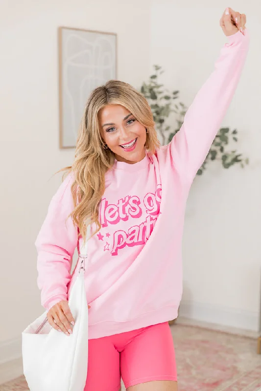 Lets Go Party Light Pink Oversized Graphic Sweatshirt