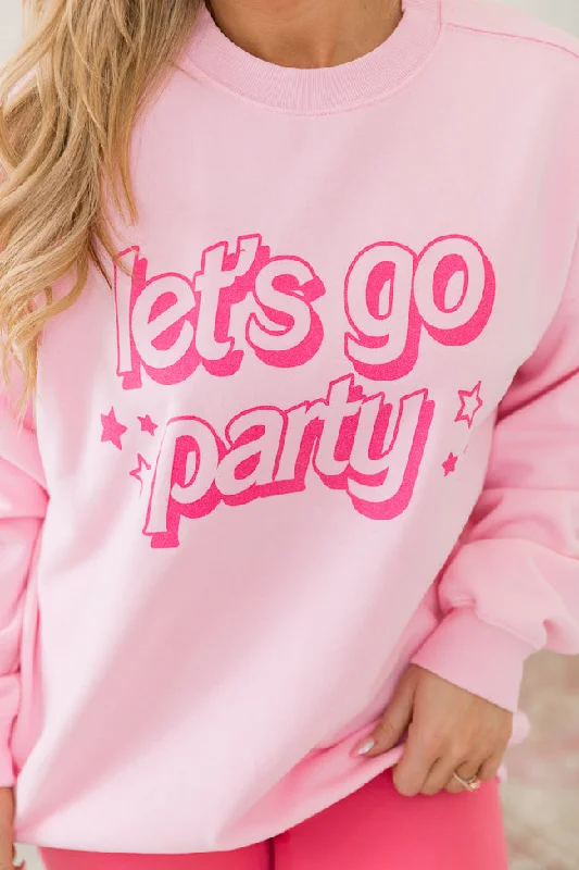 Lets Go Party Light Pink Oversized Graphic Sweatshirt