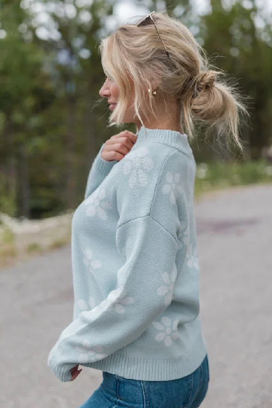 Make It Count Blue Flower Printed Quarter Zip Pullover