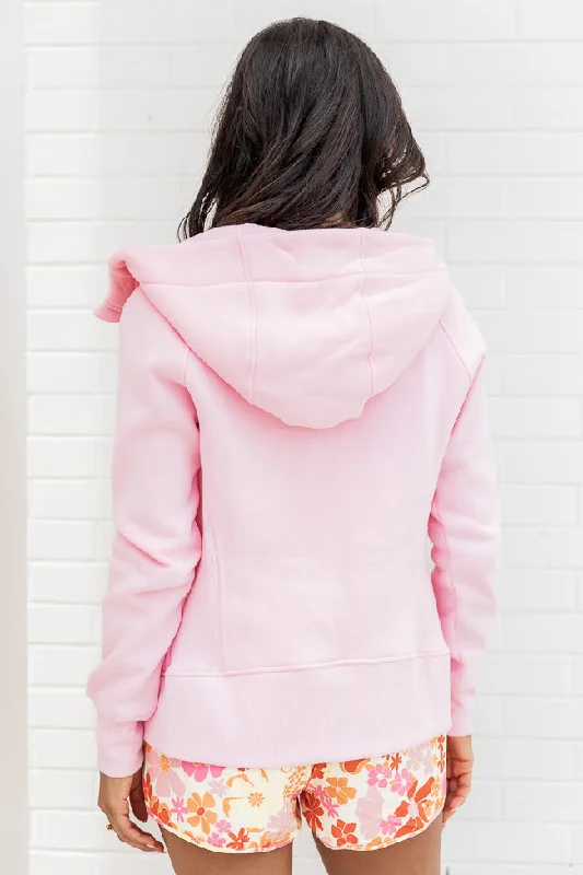 Making It Look Easy Light Pink Ribbed Shoulder Fitted Full Zip Sweatshirt