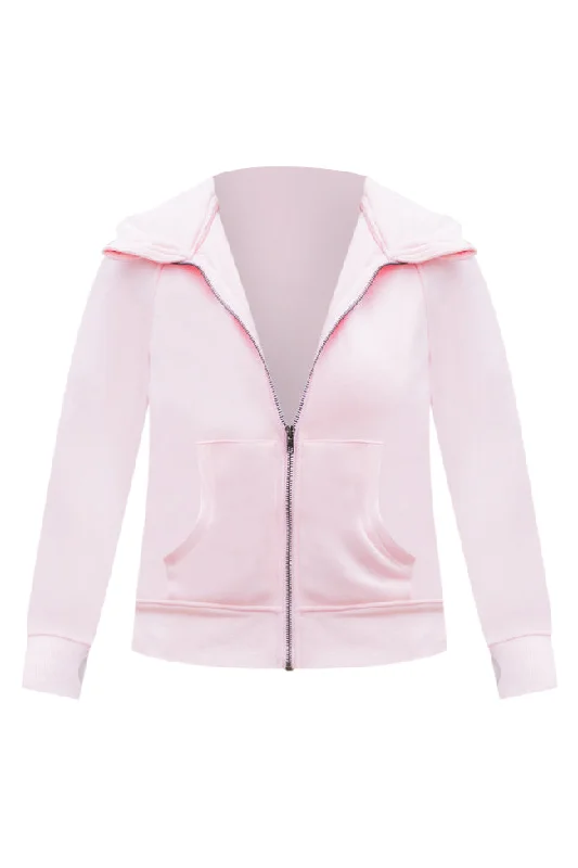 Making It Look Easy Light Pink Ribbed Shoulder Fitted Full Zip Sweatshirt