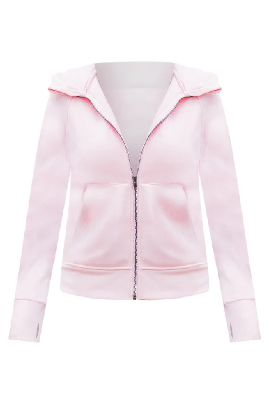 Making It Look Easy Light Pink Ribbed Shoulder Fitted Full Zip Sweatshirt