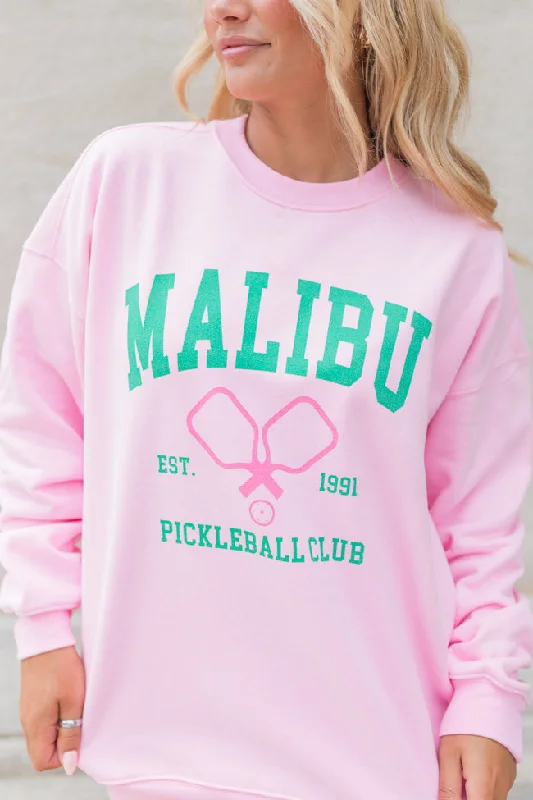 Malibu Pickleball Light Pink Oversized Graphic Sweatshirt