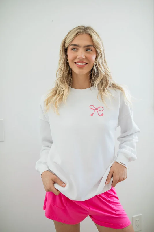 More Bows White Oversized Graphic Sweatshirt