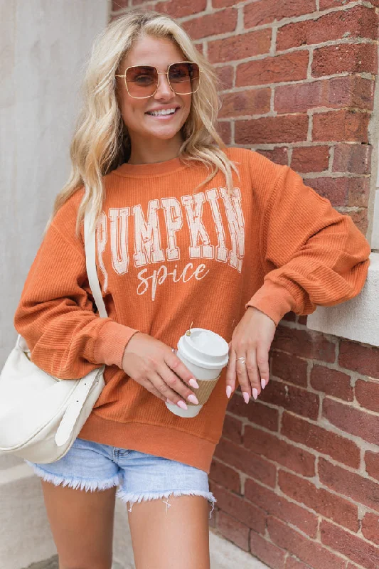 Pumpkin Spice Rust Corded Graphic Sweatshirt