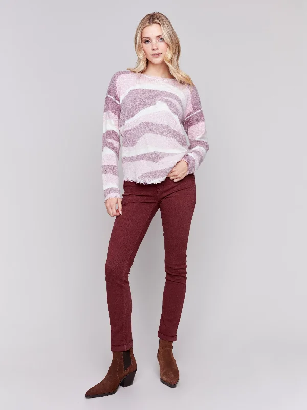 Reversible Printed Plush Sweater - Burgundy